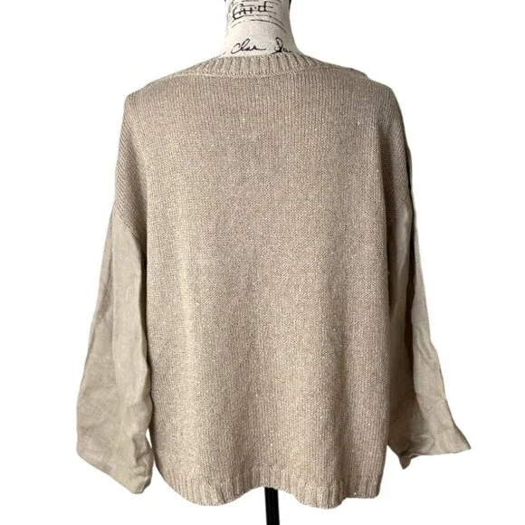 Luisa Spagnoli Womens Beige Cable Knit Sweater Cotton Linen Size M - Picture 3 of 8